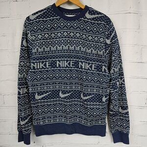 Nike Navy Blue Fair Isle Crewneck Sweatshirt Mens S Holiday Winter Christmas